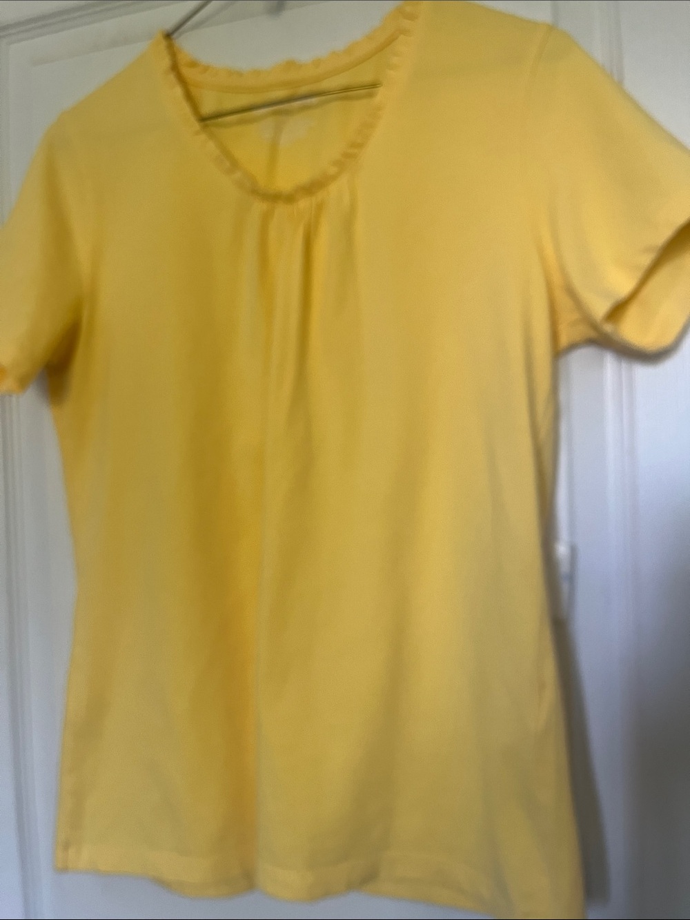 Caroll Reed Soft Yellow Short Sleeve Ruffle V-Neck Tee